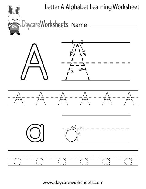 Free Letter A Alphabet Learning Worksheet for Preschool