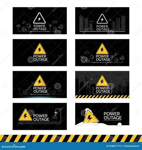 Power Outage Banner Black Set is Isolated on a White Background. Vector Illustration Stock ...