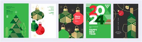 Christmas And New Year 2024 Greeting Cards Set Stock Illustration - Download Image Now - 2024 ...