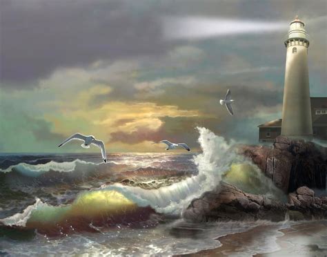 Lighthouse Storm Painting at PaintingValley.com | Explore collection of ...