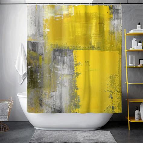 Modern Abstract Yellow Grey Bathroom Decor Set with Brush Strokes ...