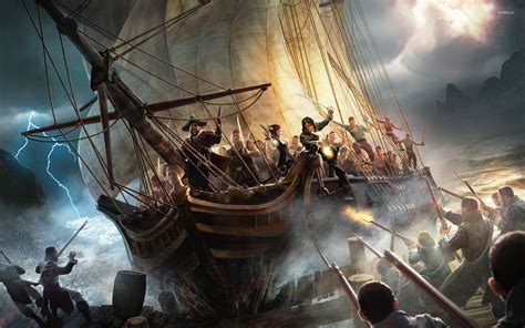 Pirate ship closing to the shore wallpaper - Fantasy wallpapers - #52433