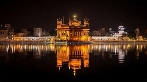 Premium AI Image | Night view of Golden Temple Harmandir Sahib