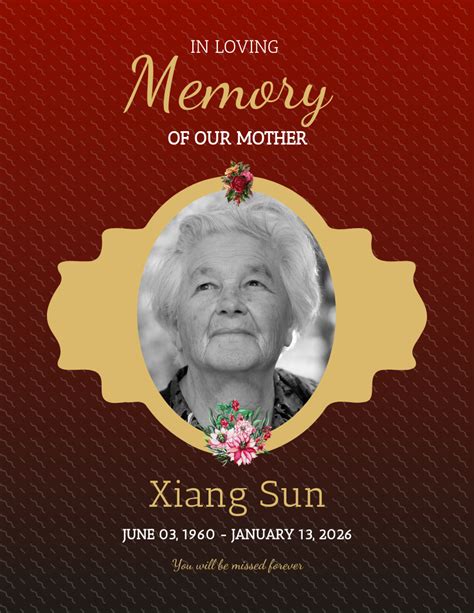 Red In Loving Memory Grandma Funeral Poster - Venngage