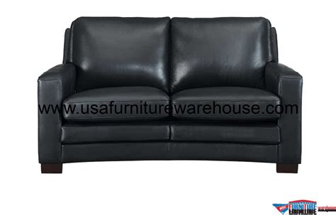 Joanna Full Top Grain Black Leather Loveseat - USA Furniture Warehouse