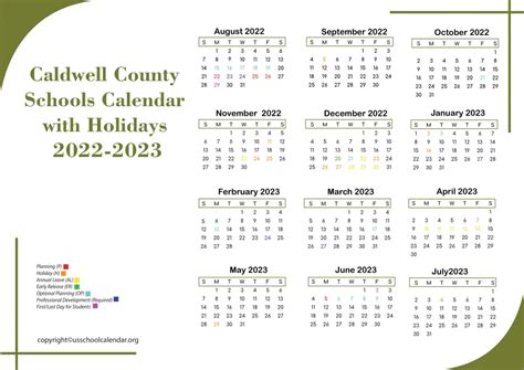 Caldwell County Schools Calendar with Holidays 2023-2024