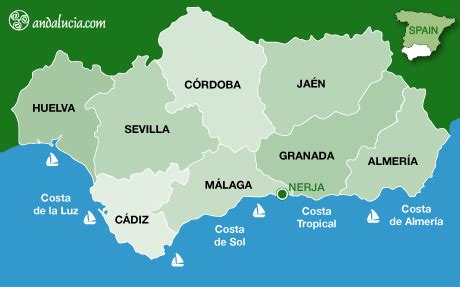 Nerja Map, Costa del Sol, Andalucía, Southern Spain