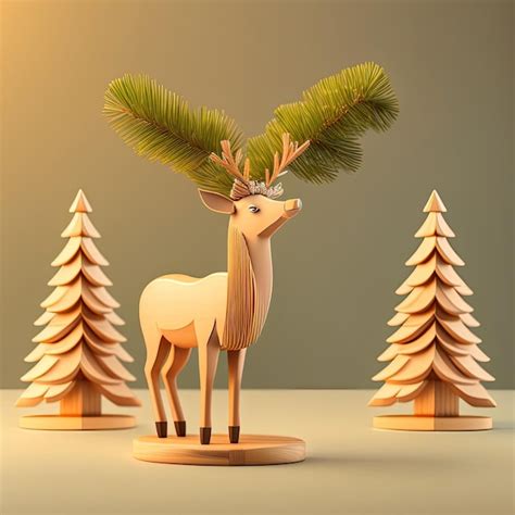 Premium AI Image | a deer head is standing in front of a christmas tree.