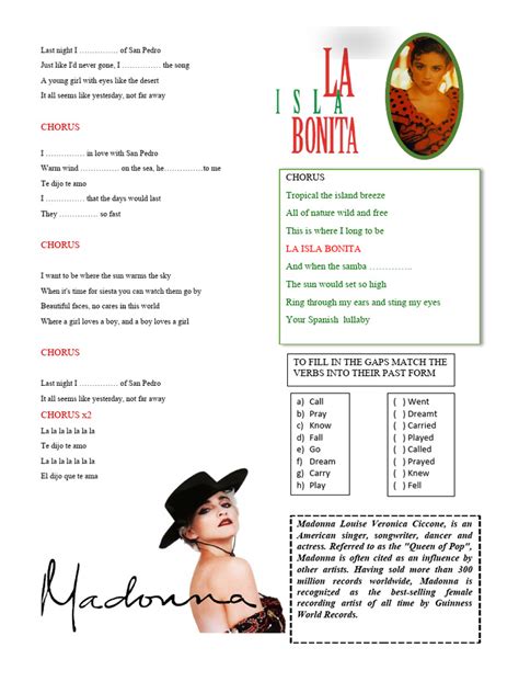 La-Isla-Bonita - Song Worksheet | PDF | Dance Pop | Works