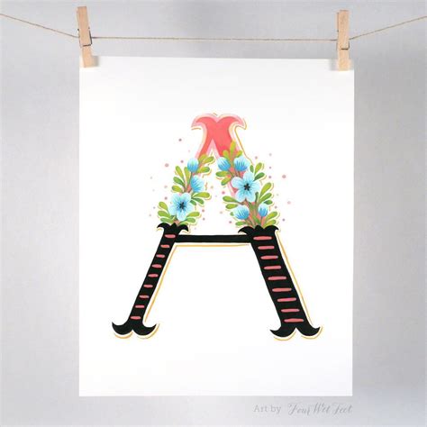 Floral Alphabet - Letter A - Art Print | Watercolor hand lettering, Lettering alphabet, Cute ...