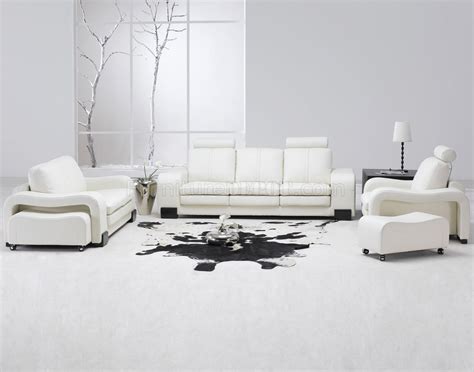 White Leather 4Pc Modern Sofa, Loveseat, Chair & Couch Stool Set