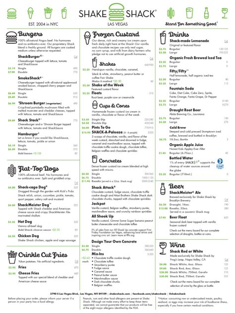 Shake Shack Las Vegas Menu | PDF | Hamburgers | Food Allergy