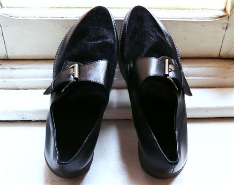 Men's Black Fur Creepers, Men's Platform Shoes, Pointed Toe Black ...