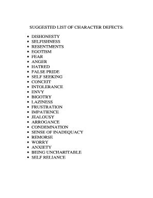 List of Character Defects PDF: Complete with ease | airSlate SignNow