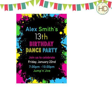 Paint Splatter Birthday Party, Paint Splatter Invitation, 13th Birthday Invitation, 80 ...