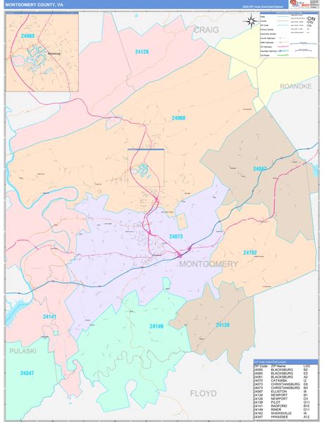 Montgomery County, VA Wall Map Color Cast Style by MarketMAPS - MapSales