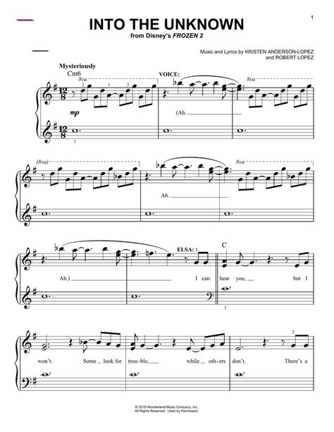 Into The Unknown (from Disney's Frozen 2) Sheet Music | Idina Menzel and AURORA | Easy Piano - # ...