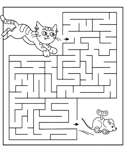 Worsheet maze for kids with a cat