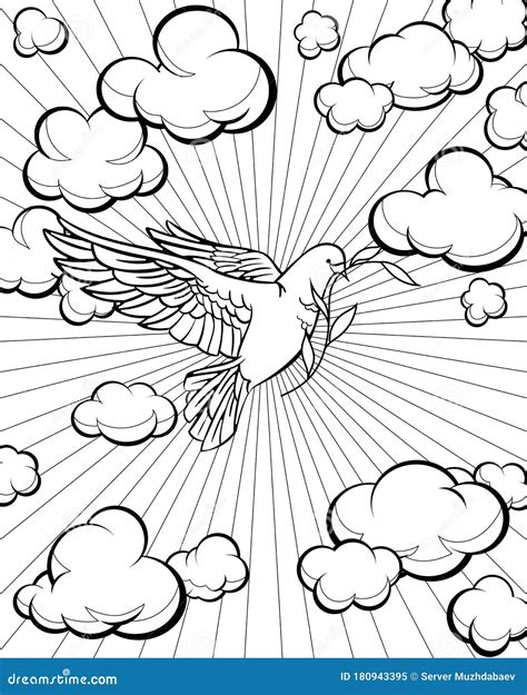 Dove in the Sky Coloring Page. Bible Story Stock Illustration ...