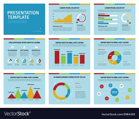 Colorful graphs and presentation graphics on blue Vector Image