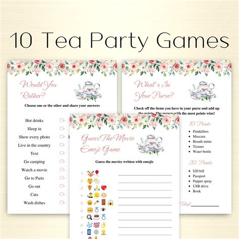 10 Printable Tea Party Games Ladies Tea Party Games Afternoon Tea Party ...