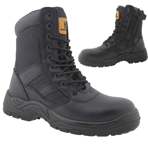 Buy Mens Leather Lightweight Safety Steel Toe Cap Army Patrol Black ...