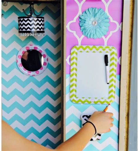 Cute DIY locker with locker wallpaper and kit(whiteboard, mirror, flower, container) from ...