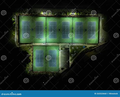 Top View of Tennis Courts at Night Stock Photo - Image of activity, illuminated: 263533660