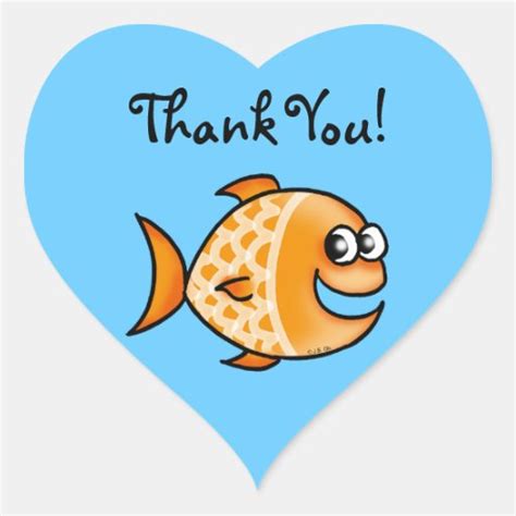 Cute cartoon fish thank you heart stickers | Zazzle