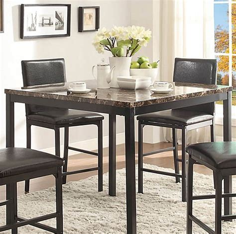 Contemporary 5 Piece Pub Style Dinette Set with Faux Marble Top and Metal Base – All Nations ...