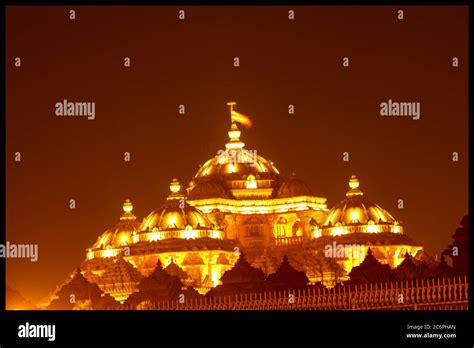 night view of the a Akshardham temple. Beautiful temple in new delhi ...