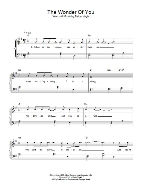 The Wonder Of You by Elvis Presley Sheet Music for Easy Piano at Sheet Music Direct