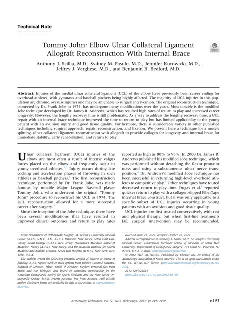 (PDF) Tommy John: Elbow Ulnar Collateral Ligament Allograft ...