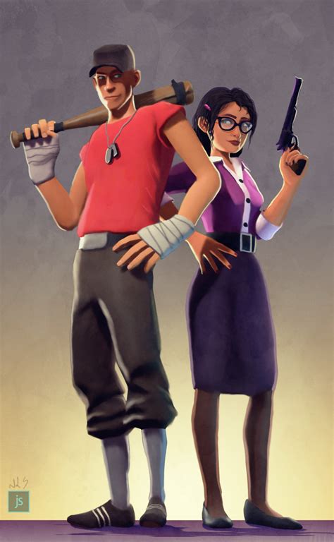 Scout and Mrs. Pauling digital portrait, super fun to make, hope y'all love it : r/tf2