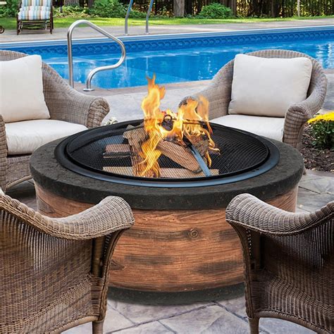 Round Fire Pit Wood Burning Fireplace Outdoor Patio Garden Steel Base New - Fire Pits