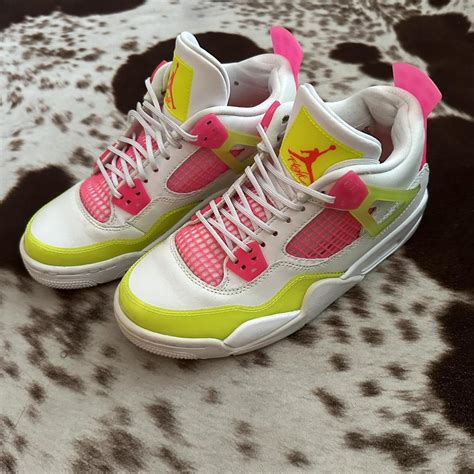 Pink and yellow Jordan fours. Size 4.5Y aka Women’s... - Depop