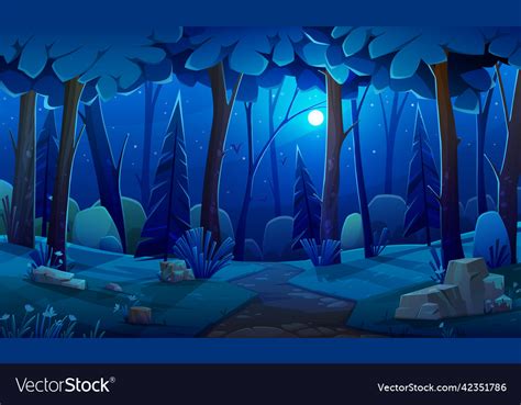 Night forest landscape with plants and trees dark Vector Image