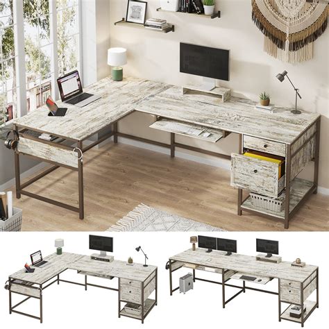 Buy SEDETA 69" L Shaped Office Desk, Reversible L Shape Farmhouse Desk ...