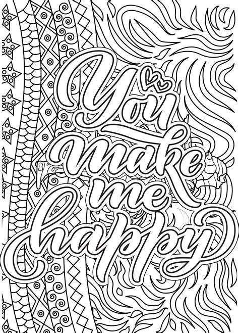 You make me Happy. Heart Quotes Design page, Adult Coloring page design ...