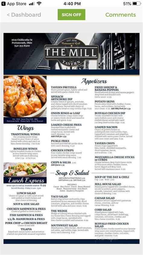 Online Menu of The Mill, Portsmouth, OH