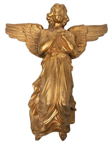 Gothic Style Gilded Bronze Wall Mount Sculpture, 19th C., Angel With ...