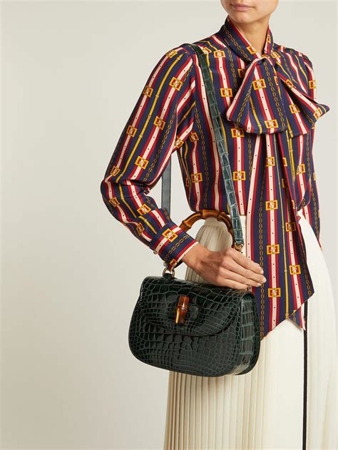 gucci crocodile tote bag with bamboo handle