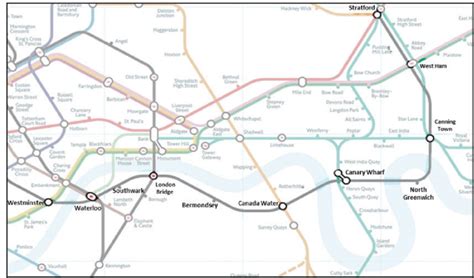 The Jubilee Line Extension in east London (note: the JLE is the dark... | Download Scientific ...