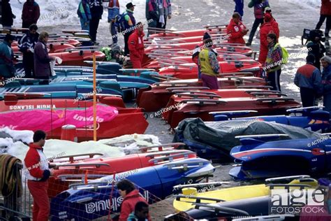 Bobsleigh teams congregate before a competition, Stock Photo, Picture ...