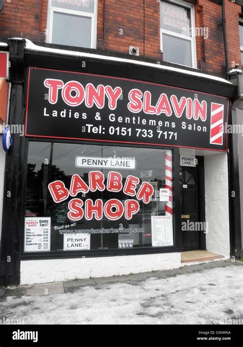 Tony Slavin’s Barber shop on Penny Lane, Liverpool, England Stock Photo ...