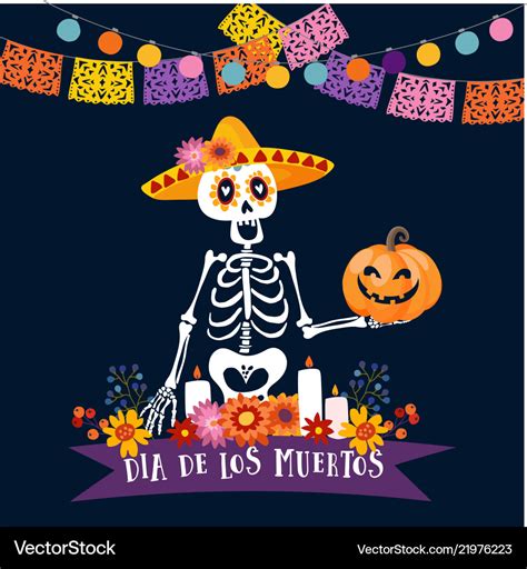 Halloween dia de los muertos greeting card Vector Image