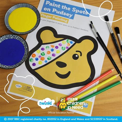 BBC Children in Need Paint the Spots on Pudsey Finger Painting Worksheet | Children in need ...