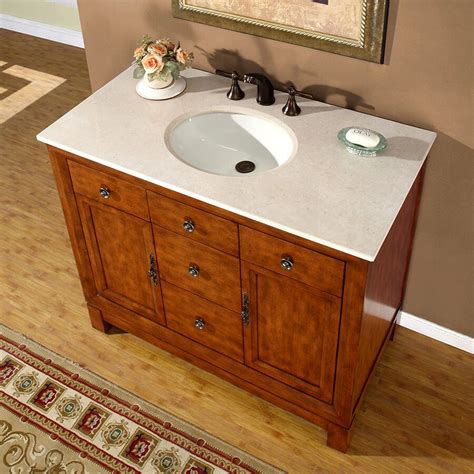 Silkroad Exclusive Frances Cherry Single Sink Vanity with Cream Marfil Natural Marble Top ...