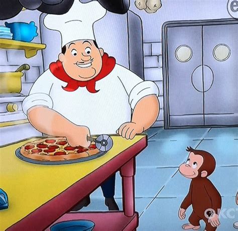 Chef psghetti with curious George. I am going to print this out and paste it on a pizza box with ...