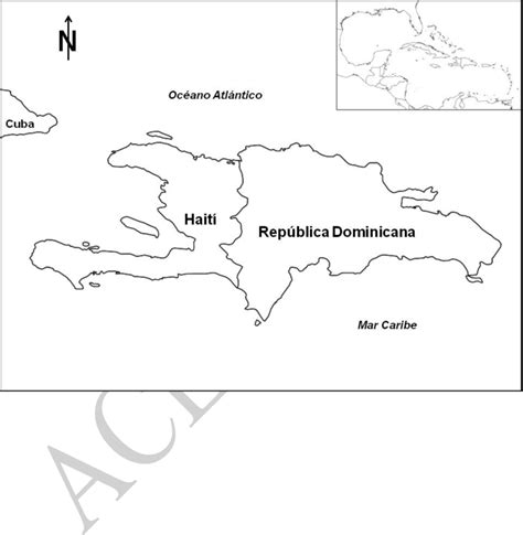 Mapa de la isla La Española (República Dominicana y Haití), Antillas ...